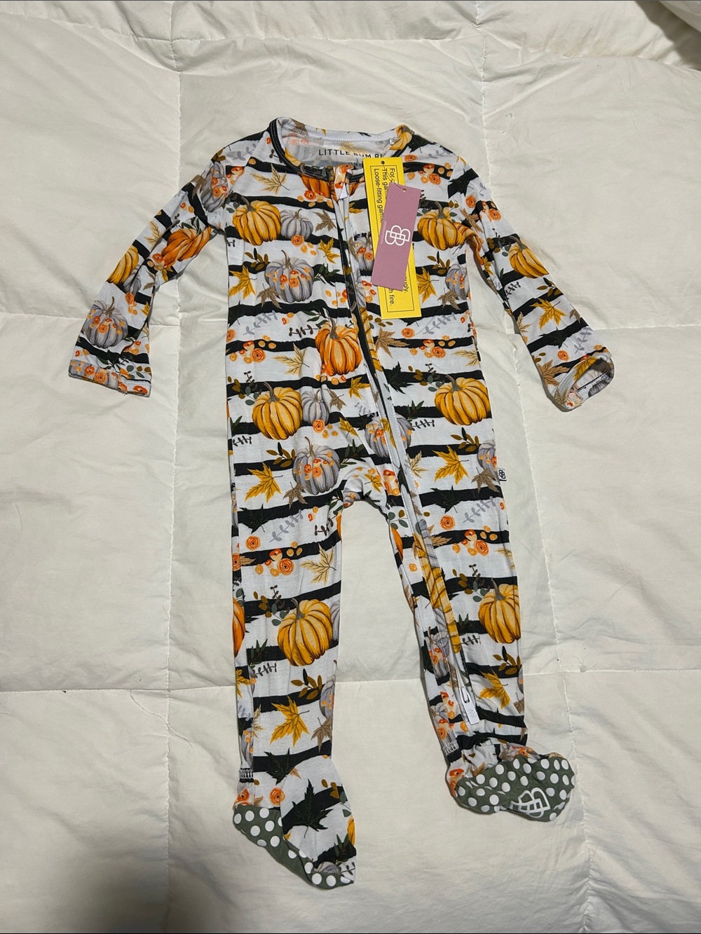 NWT Little Bum Bums Fall Pumpkins Striped Footie